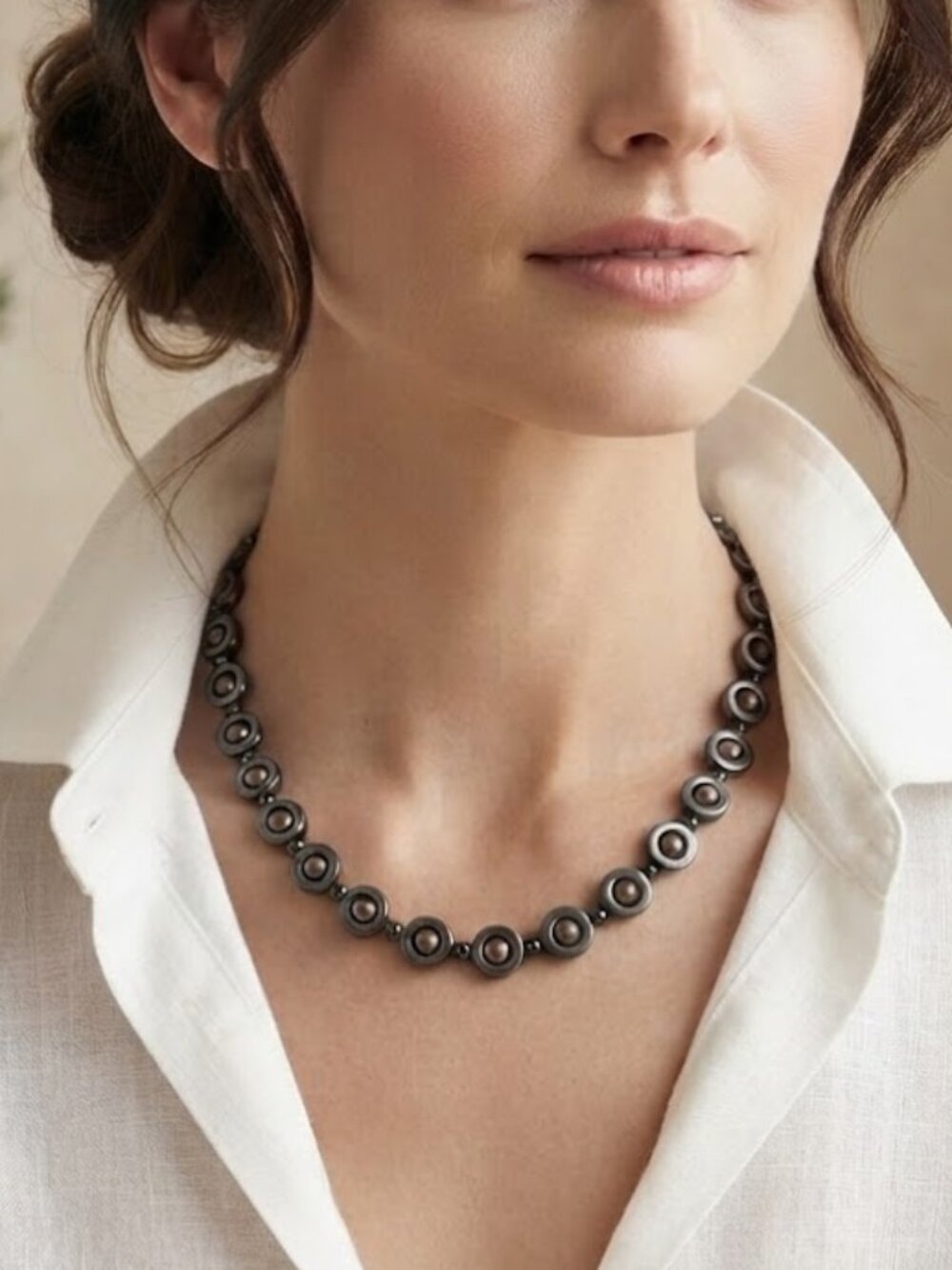 Choker Necklace Black Hematite "BROWN" Beads 15.5"